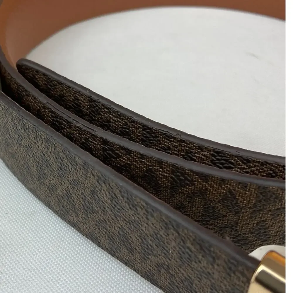 Michael Kors MK 558385 Women's Belt Brown Gold Hardware Reversible